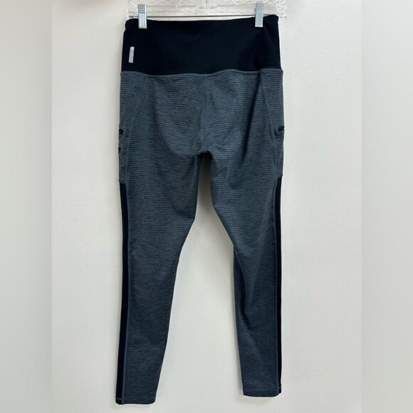 Zella Leggings Zip Pockets Hi Rise Striped Blue Gray Black M - Picture 2 of 5